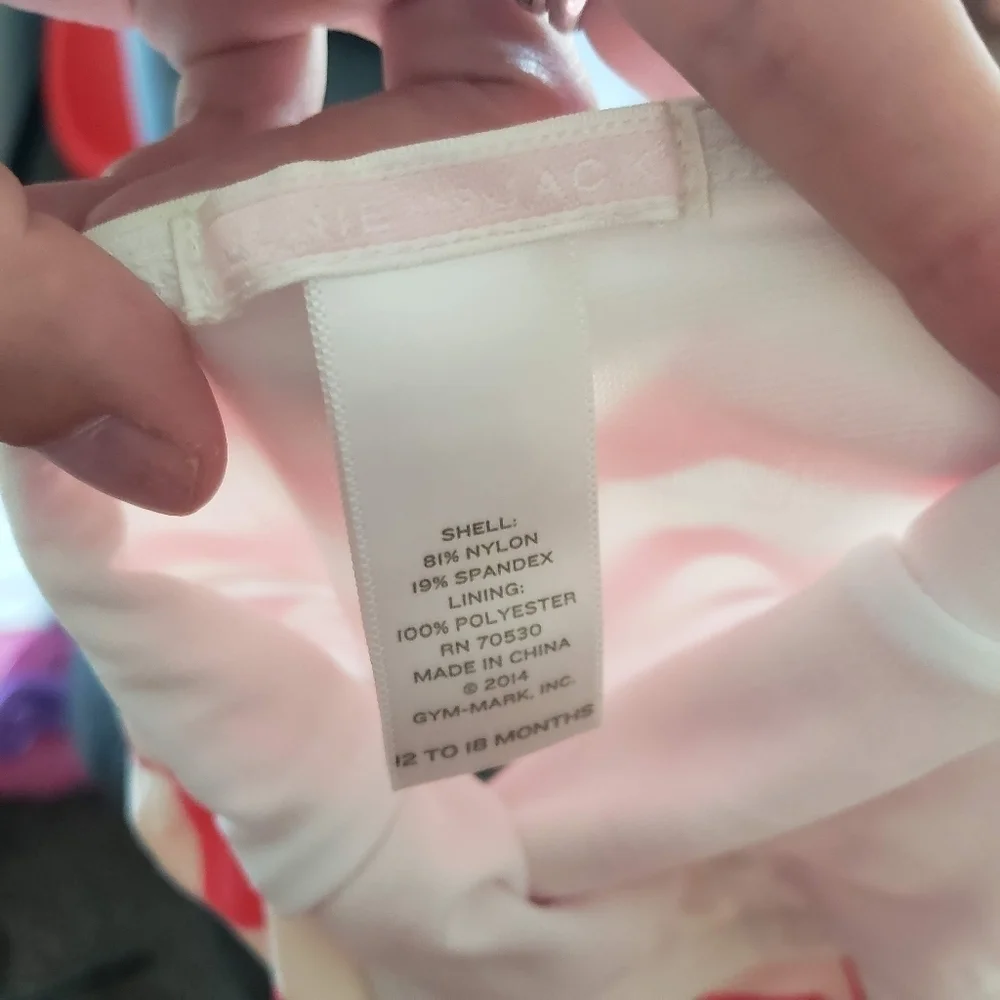 Janie and Jack Baby Girl 12-18 Months One Piece Swim Suit Pink White Chevron